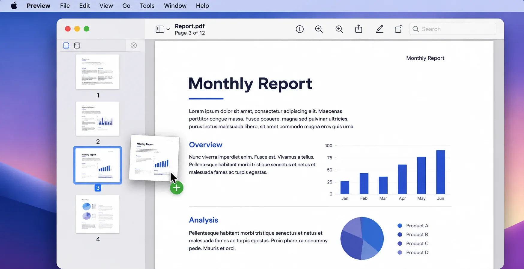 Using Mac Preview to drag and drop PDF pages to extract a single file